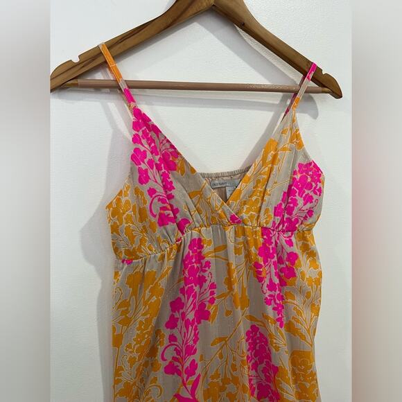 Old Navy Maxi Dress Small Petite Floral Pink Orange Metallic Gold Silver - Picture 3 of 10